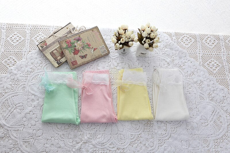 Girls Leggings with Ribbon & Lace- Green