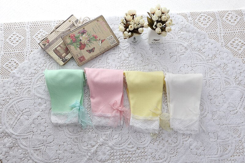 Girls Leggings with Ribbon & Lace- Green
