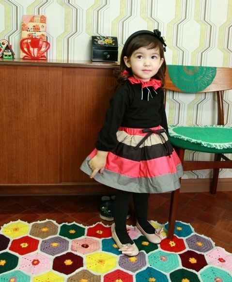 Girls Pink Brown Cotton Stripe Tutu Skirt ( Made in Korea)