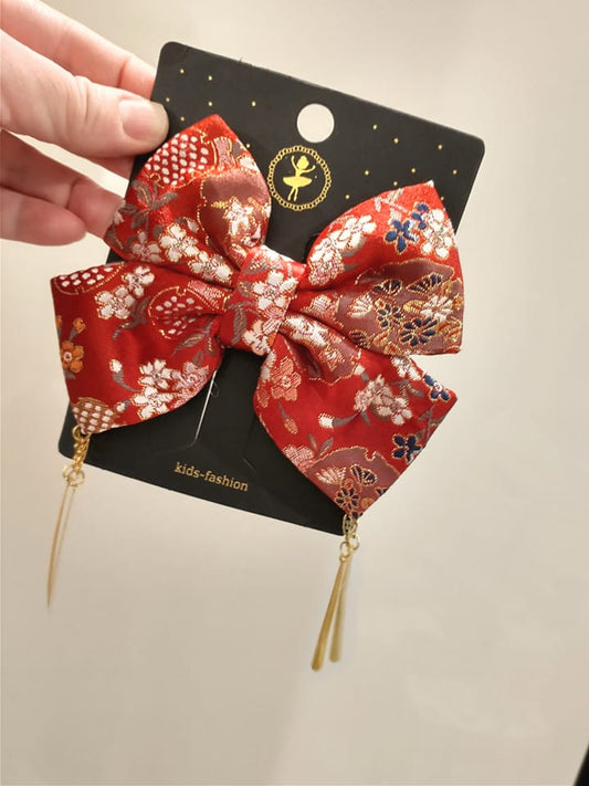 Embroidery Fabric Hair Clips - Gold butterflies