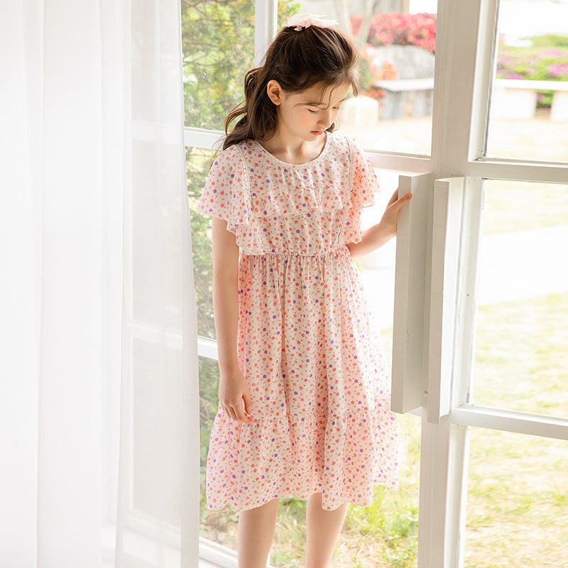 Girl Floral Chiffon Dress - Pink