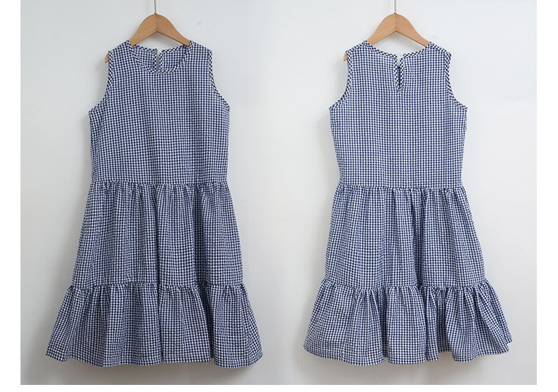 Checked Cotton Pinafore Dress - Blue