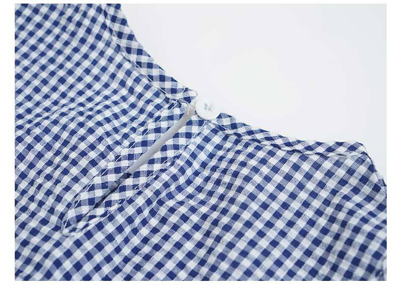 Checked Cotton Pinafore Dress - Blue