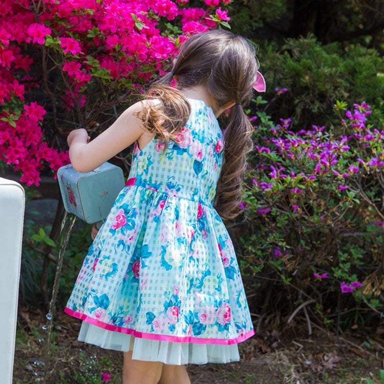 Floral Print Blue Girl Dress