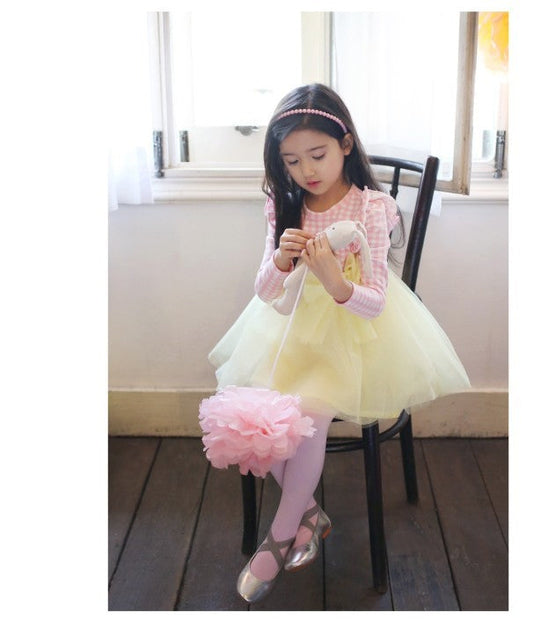 Girls Pink Check and Yellow Tulle Tutu Dress