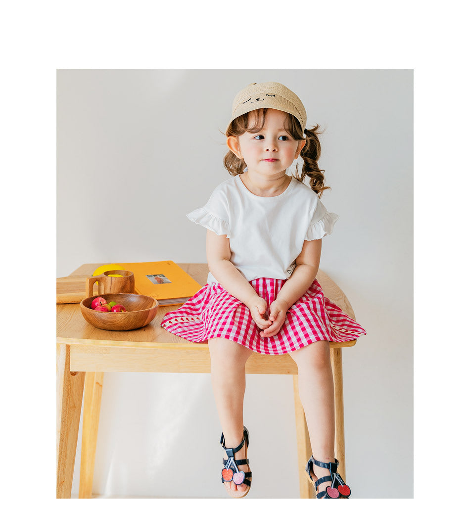 Cotton Strawberry Check Skirts/Skorts for Girls - Pink