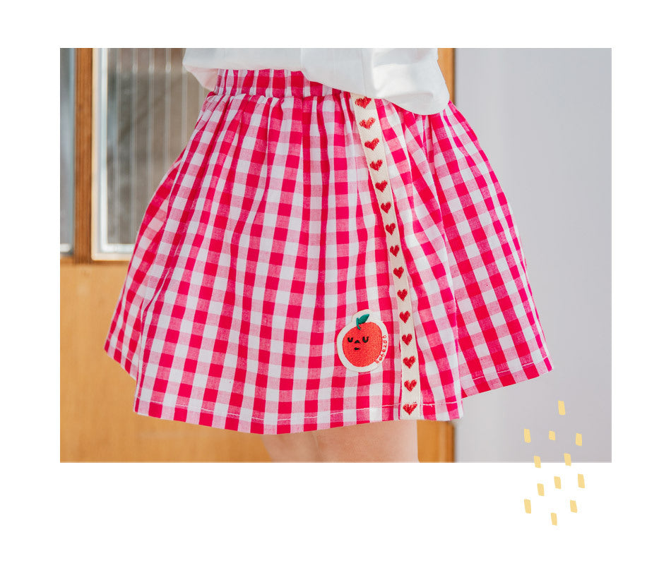 Cotton Strawberry Check Skirts/Skorts for Girls - Pink