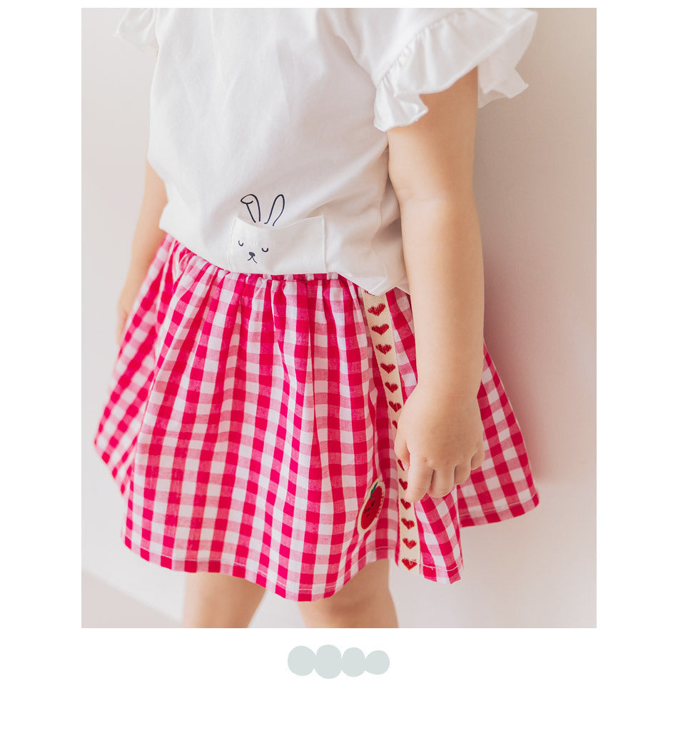 Cotton Strawberry Check Skirts/Skorts for Girls - Pink