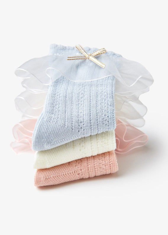 Baby Girl Ruffle Frill Socks - 3 Pairs in a Box