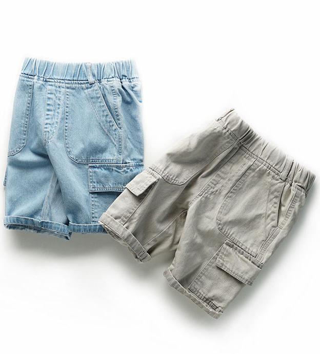 Cotton Denim Cargo Jeans Short  - Blue