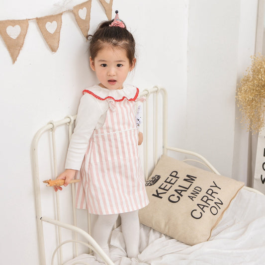 Girls Striped Cotton Pinafore Dress Set