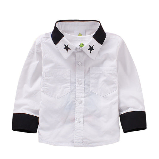 Boy Star Collar Two-Tone Shirt- White