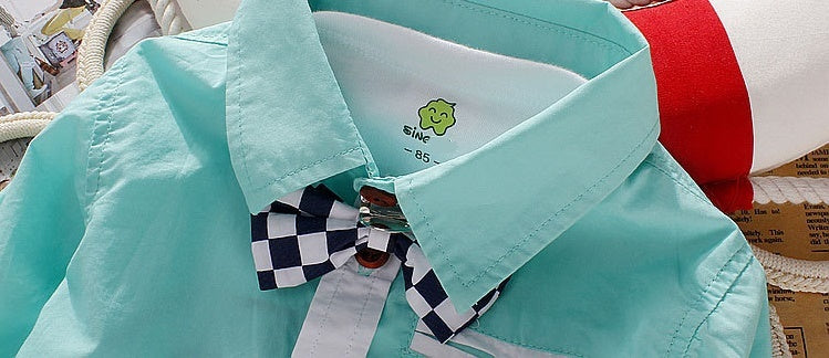 Boys Green Shirt with Check Bow Tie