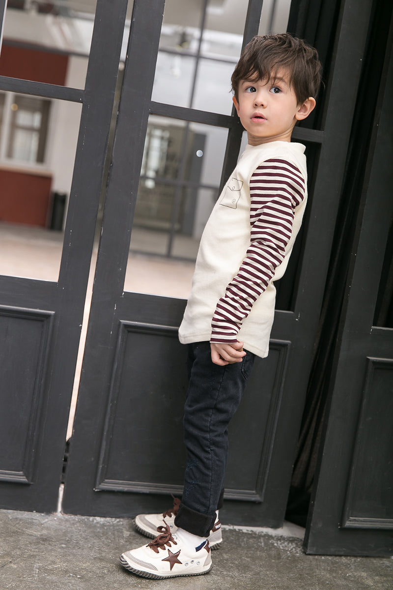 Boys Cream Cotton Top - Long Sleeves