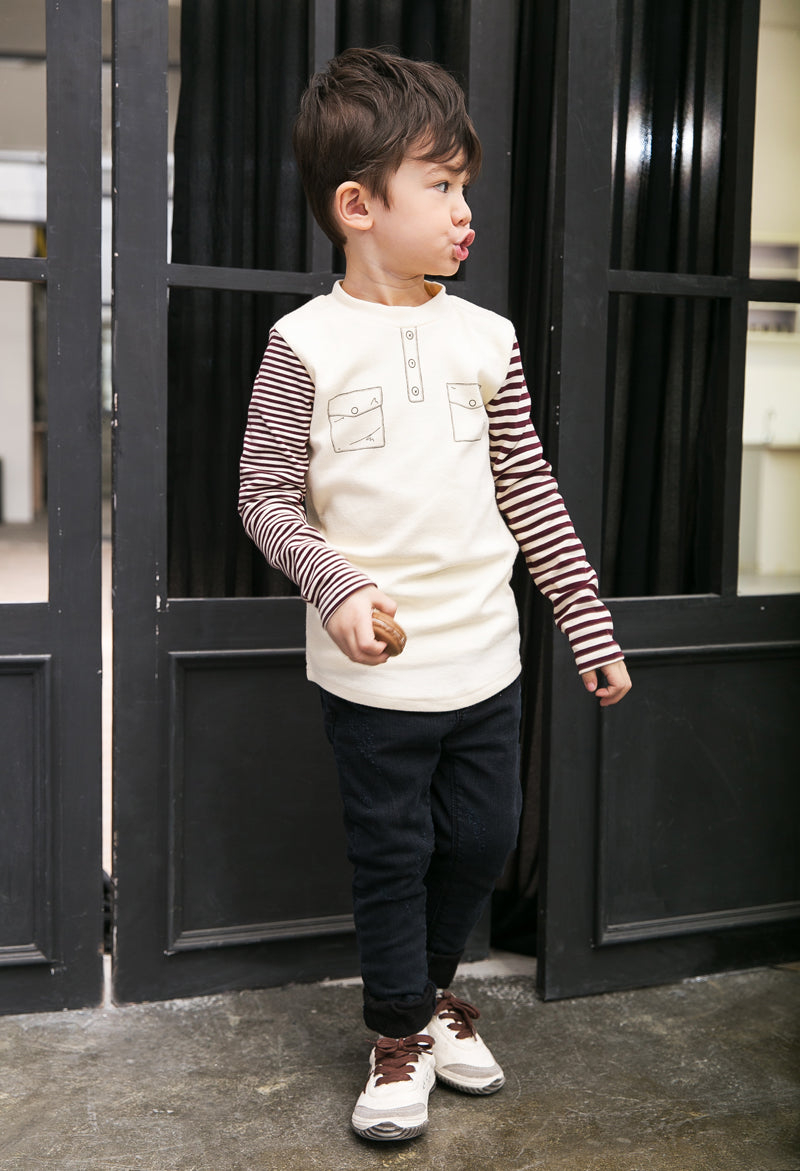 Boys Cream Cotton Top - Long Sleeves