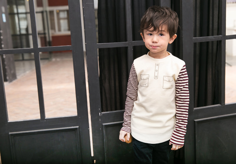 Boys Cream Cotton Top - Long Sleeves