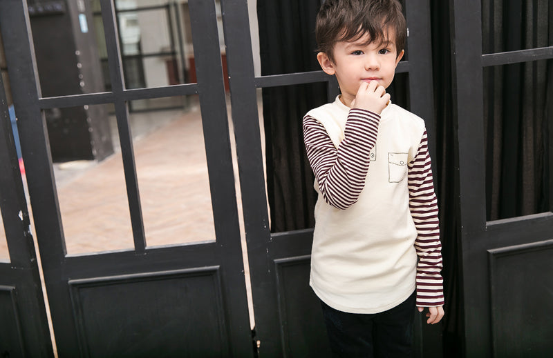 Boys Cream Cotton Top - Long Sleeves