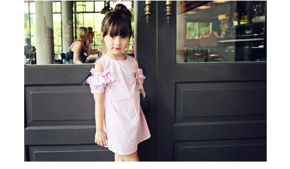 Girl Cotton Stripe Dress- Pink