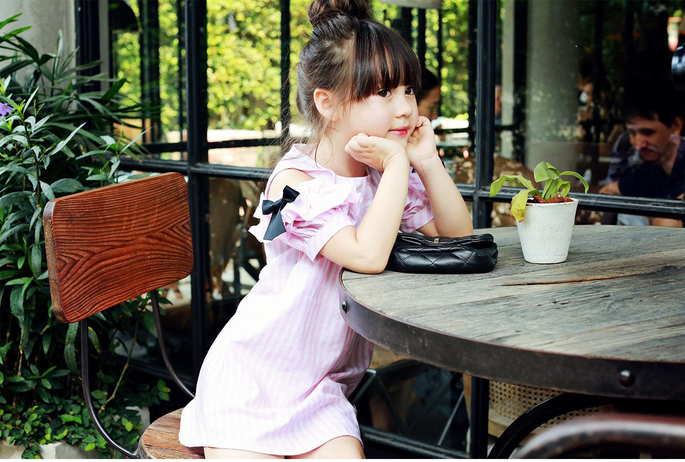 Girl Cotton Stripe Dress- Pink