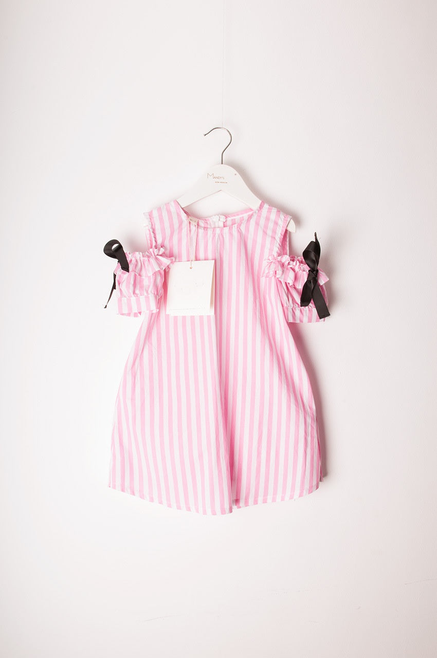 Girl Cotton Stripe Dress- Pink