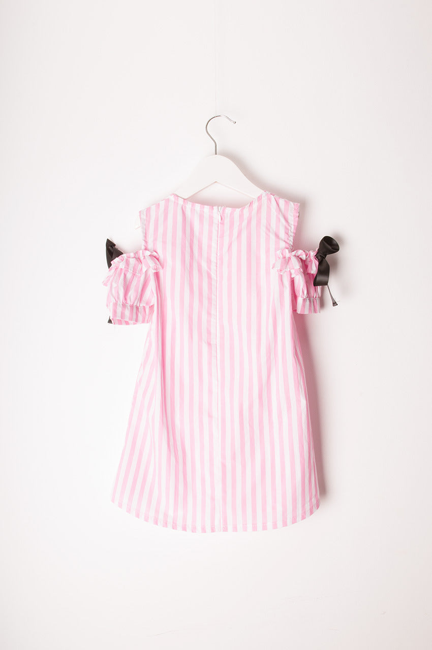 Girl Cotton Stripe Dress- Pink