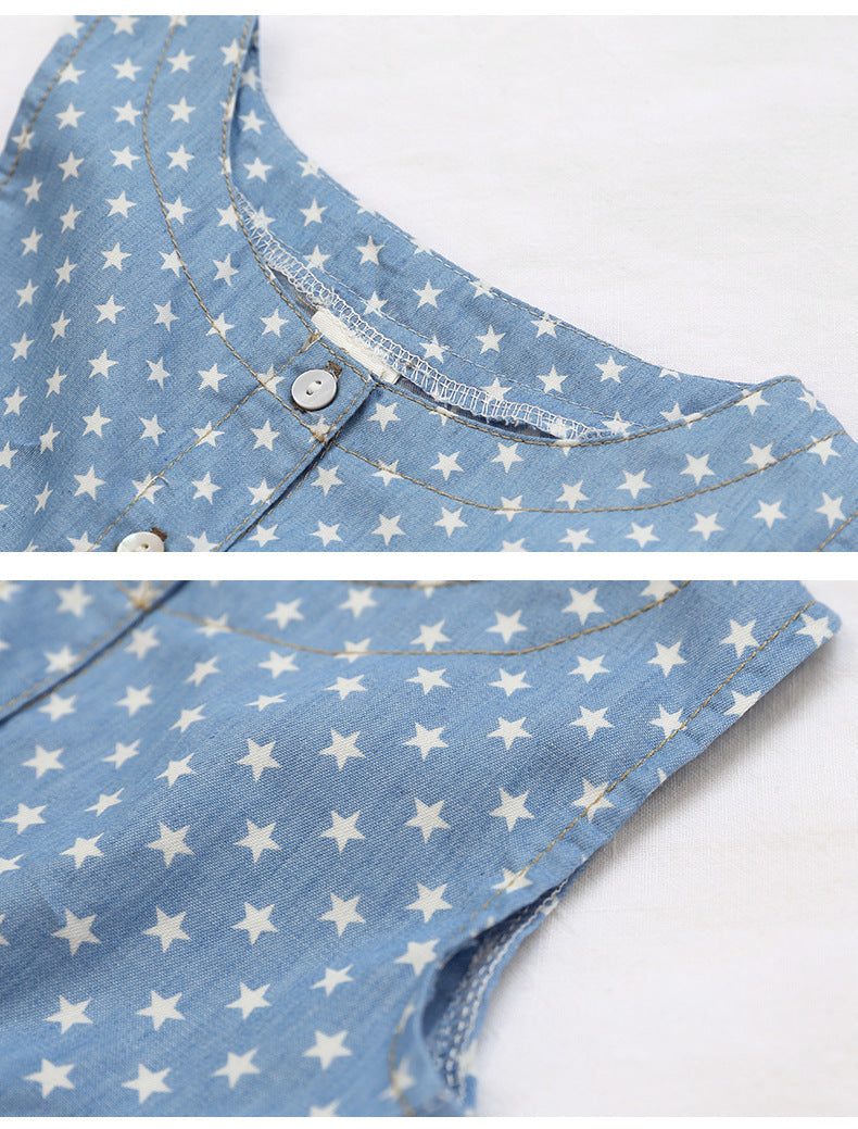 Girls Blue Cotton Star Dress