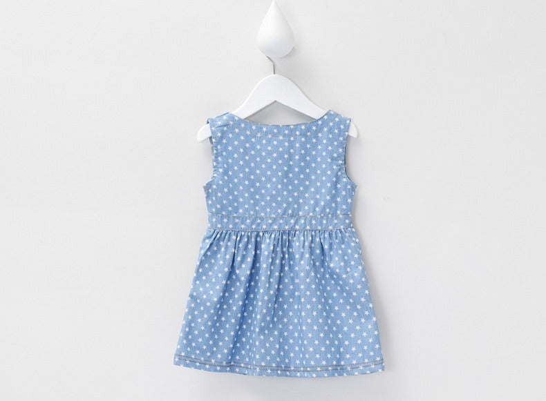 Girls Blue Cotton Star Dress