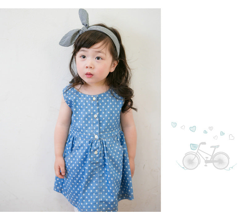 Girls Blue Cotton Star Dress