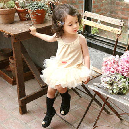 Beige Cotton & Tulle Tutu Girl Dress