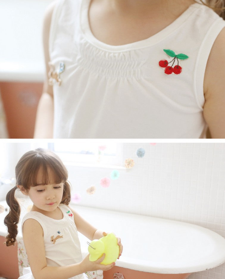 Cherry Bunny Embroidered Tulle Blouse (White)