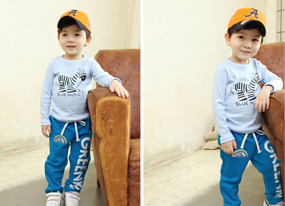 Boys Blue Cotton Joggers (Korean Design)