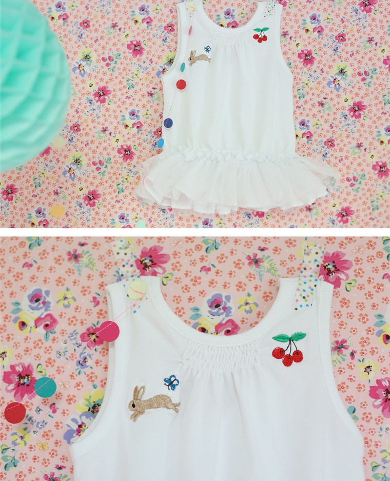 Cherry Bunny Embroidered Tulle Blouse (White)