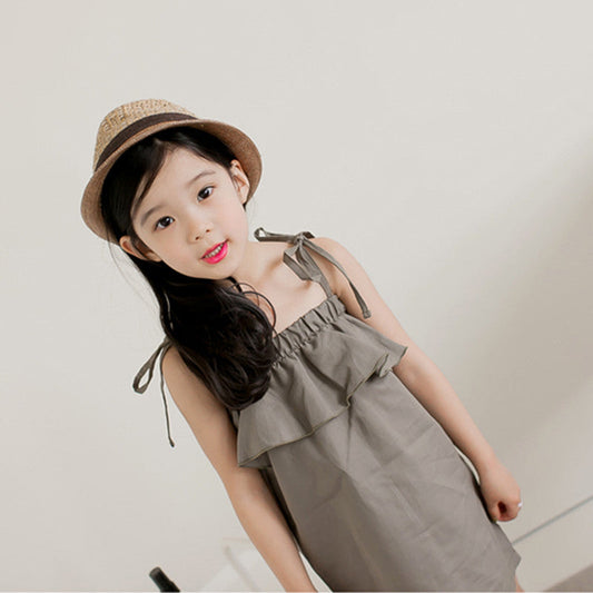 Girl Cotton Brown Ruffle Dress