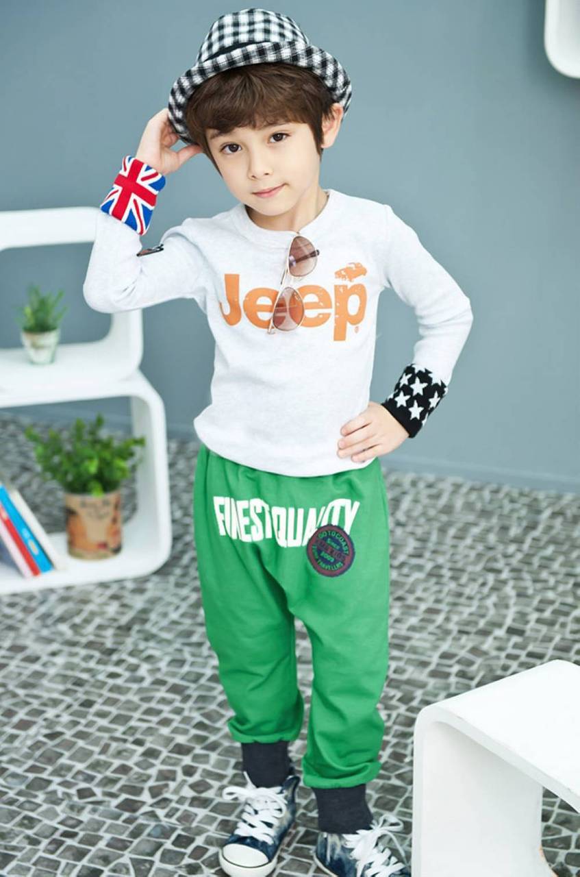 Green Badge Print Boys Trousers