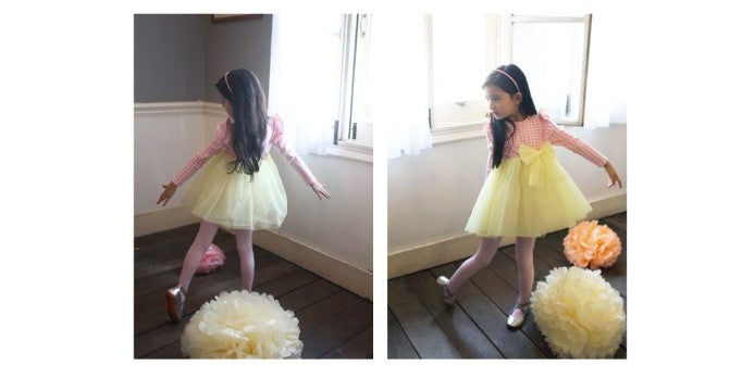 Girls Pink Check and Yellow Tulle Tutu Dress