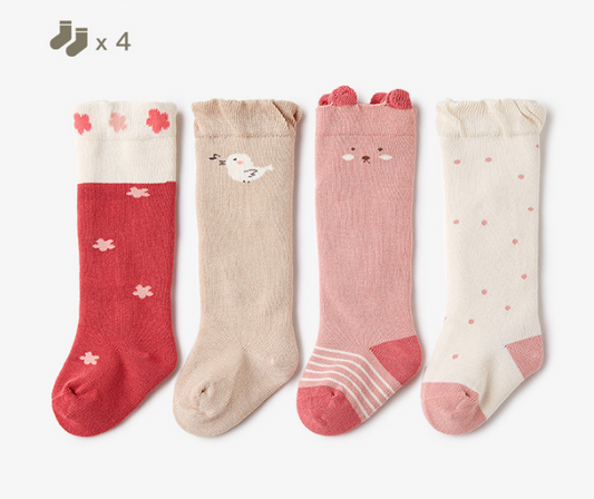 Baby Girl Knee Length Socks - 4 Pairs in a pack