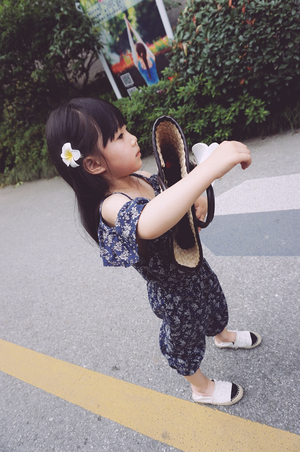 Girls Floral Off Shoulder Blouse and Short Set-  Navy