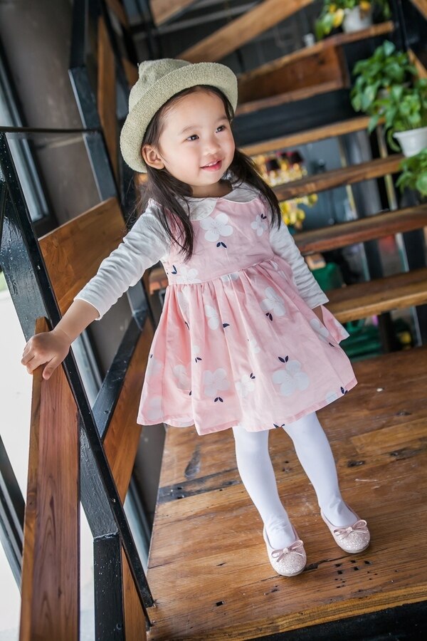 Peter Pan Cotton Floral Girl Dress - Pink