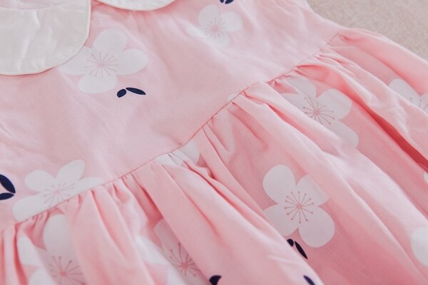 Peter Pan Cotton Floral Girl Dress - Pink