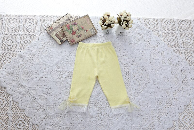 Girls Leggings with Ribbon & Lace- Yellow