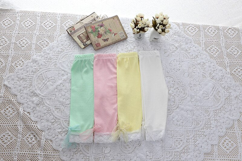 Girls Leggings with Ribbon & Lace- Green
