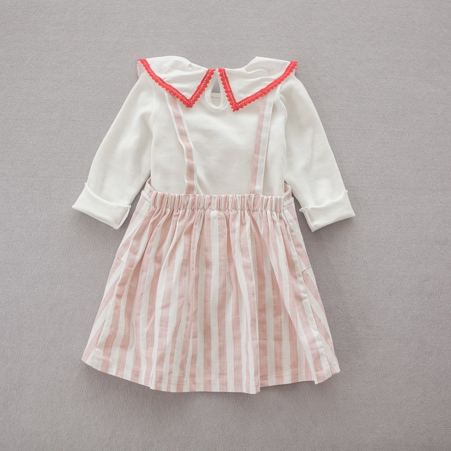 Girls Striped Cotton Pinafore Dress Set