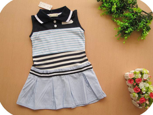 Girl’s Polo-Style Cotton Dress -Blue