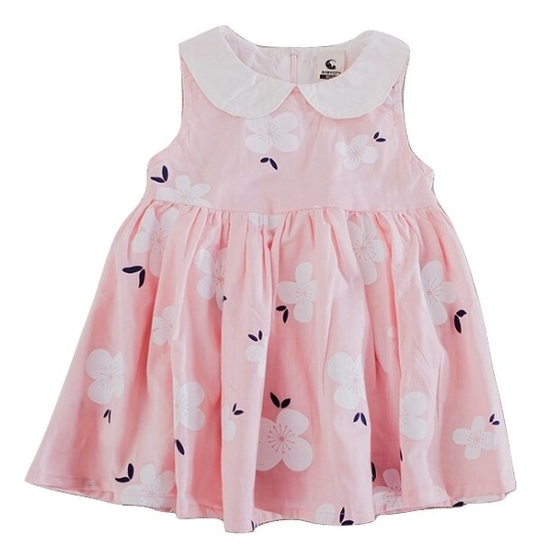 Peter Pan Cotton Floral Girl Dress - Pink