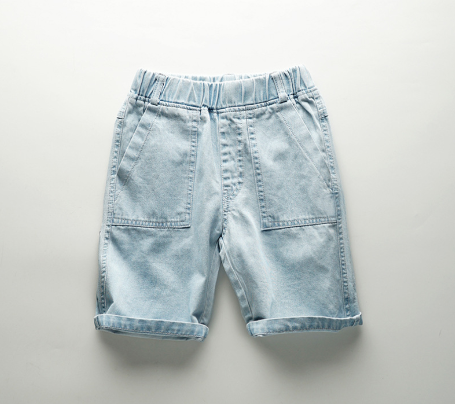 Cotton Denim Jeans Short  - Blue