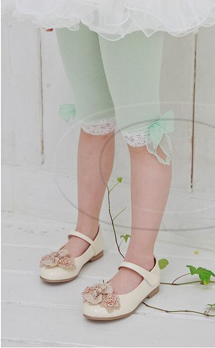 Girls Leggings with Ribbon & Lace- green