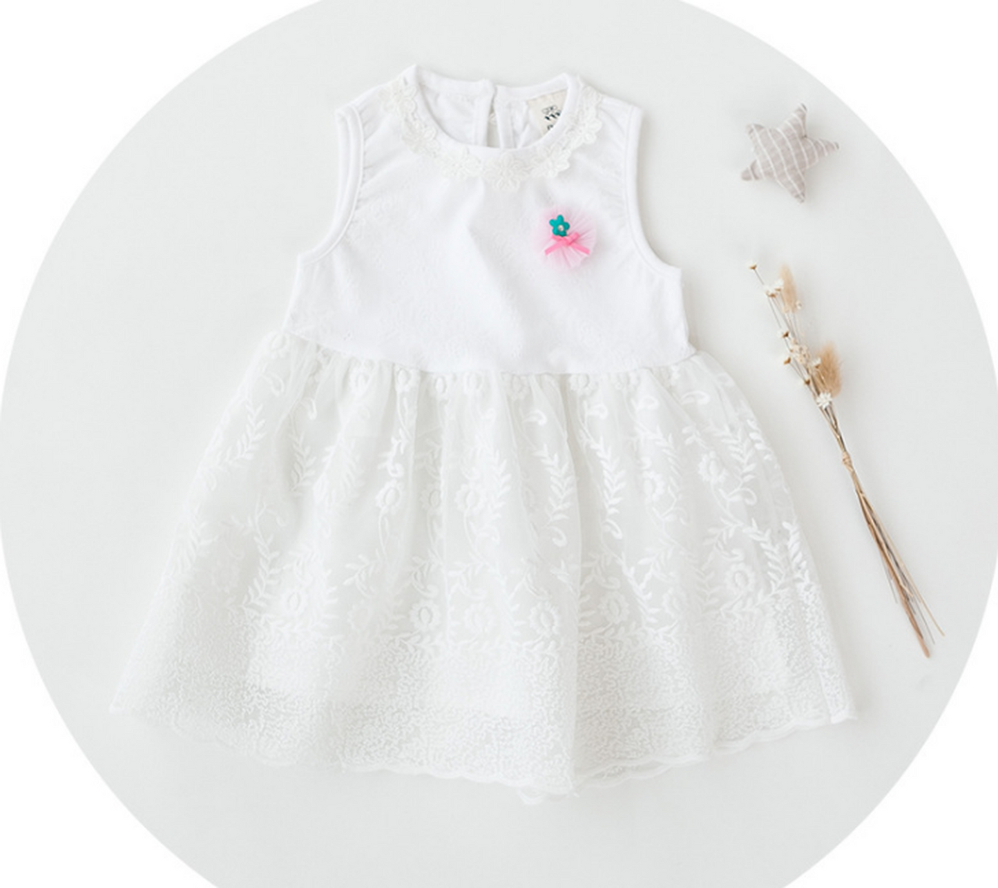 Baby Girl White Embroidered Tulle Romper Dress