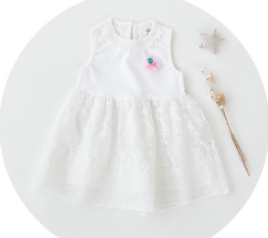 Baby Girl White Embroidered Tulle Romper Dress