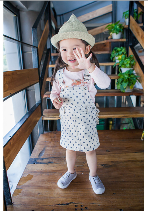 Cotton Polka Dot Girl Dungaree Dress