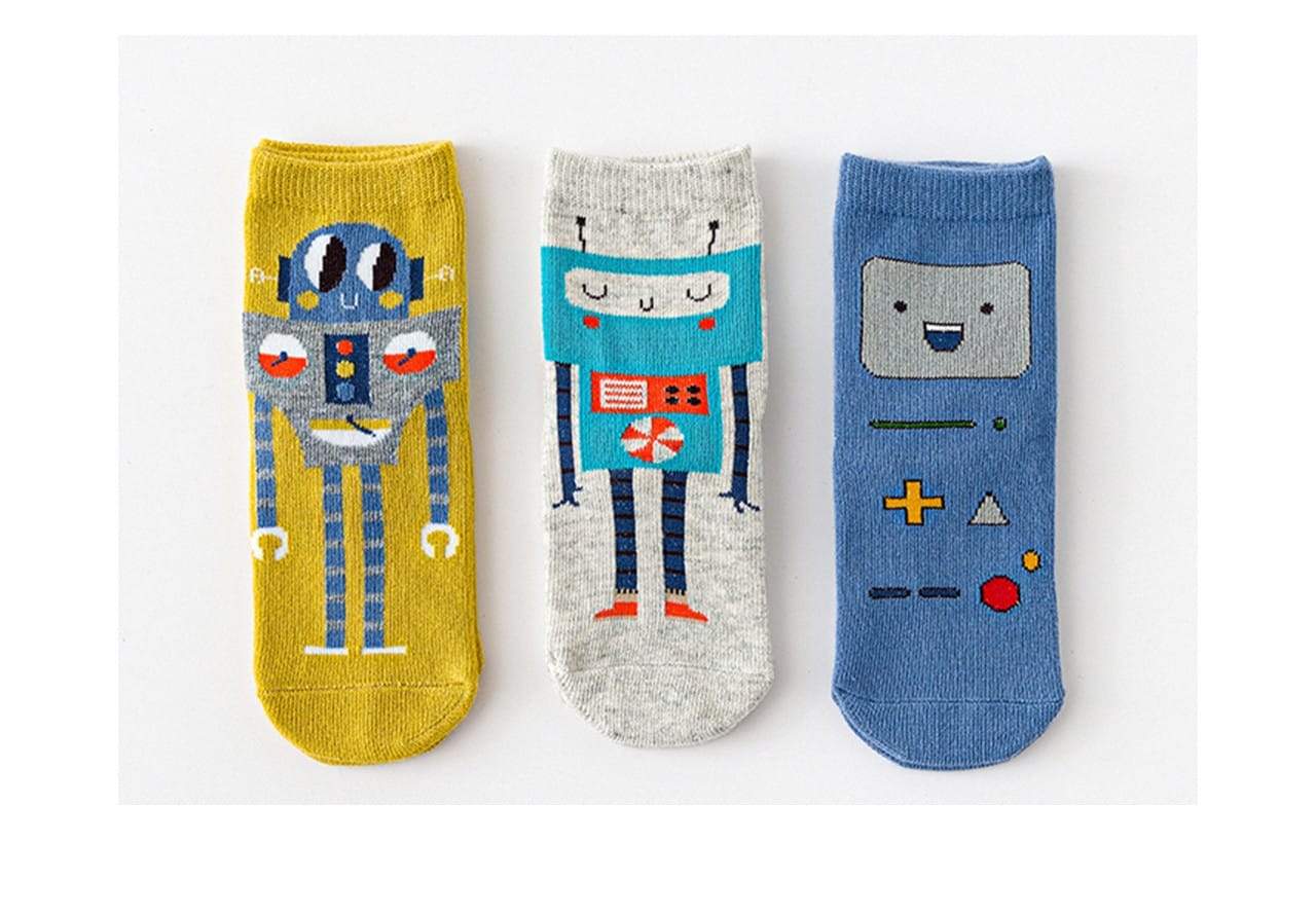 Kids Boy Robot Socks - 3 Pair In A Box